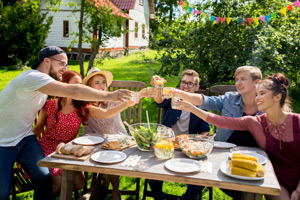 group of friends eating outside