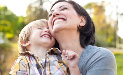 Mother and son having a great time.